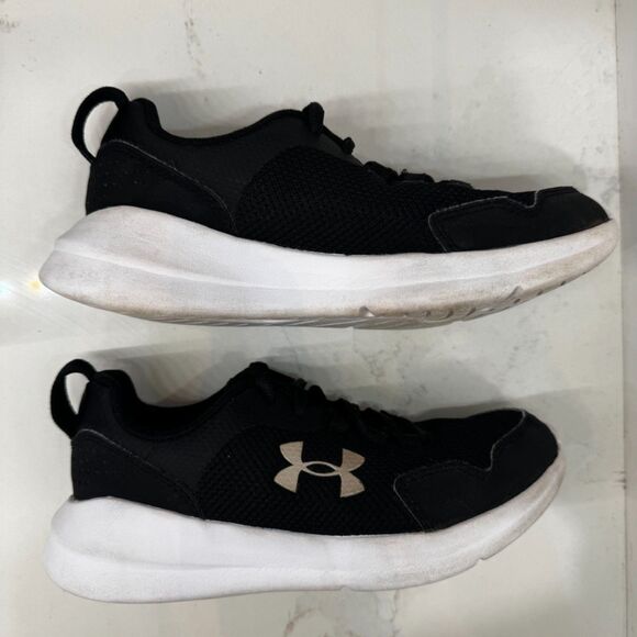 Under Armour Essential Sneakers Grade School 3.5Y Black White Matte Gold Shoes - Picture 9 of 15